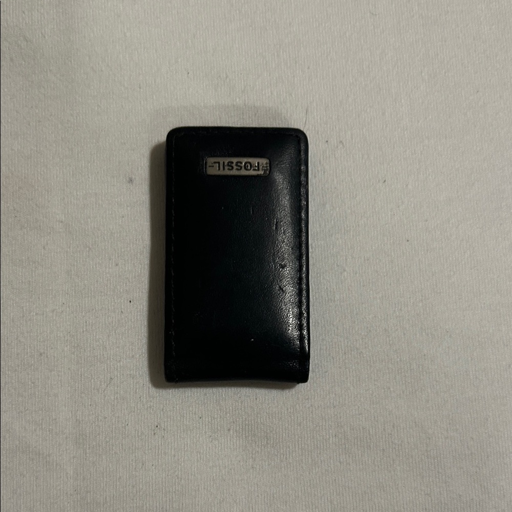 Fossil Black Leather Money Clip with Metal Logo